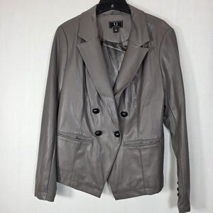 G by Giuliana Taupe Double-Breasted Faux Leather Blazer - Size M